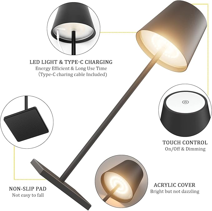 2-Pack LED Cordless Table Lamp, Rechargeable Battery Desk lamp 3W 5500mAh - Image 8