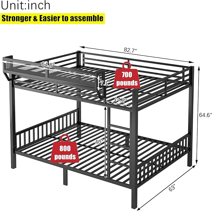 Upgraded & Stronger Heavy Duty Metal Queen Over Queen Bunk Bed - Image 2