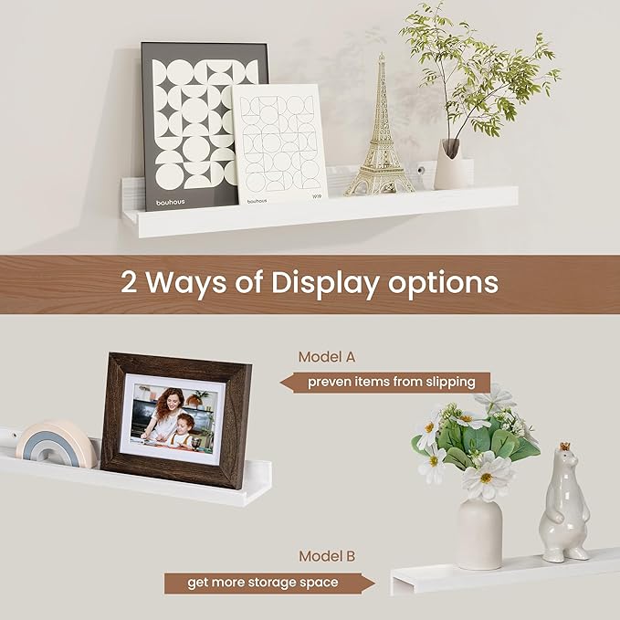 Fun Memories Picture Ledge Shelf, Solid Pine Wood Floating Shelves Set of 4 - Image 6