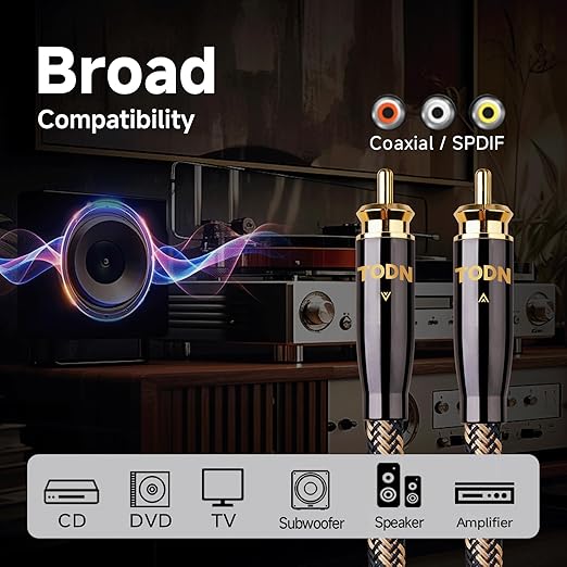 TODN Digital Coaxial Cable 75-Ohm Audiophile SPDIF Coax Audio Cable RCA to RCA - Image 8