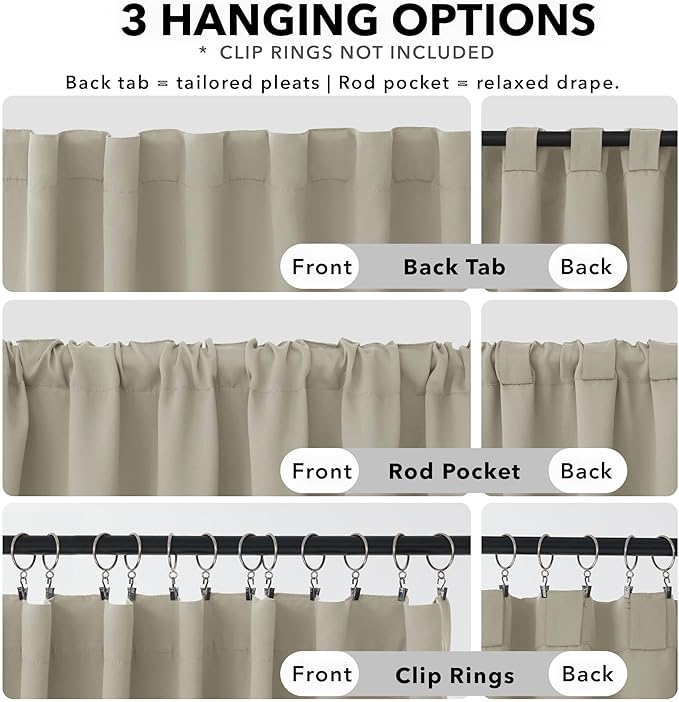 Deconovo Blackout Curtains, Thermal Insulated, W70 x L84 2 Panels, Back Tab - Image 2