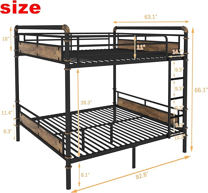 Upgraded Version Thickened Metal Heavy-Duty Queen Over Queen Bunk Bed, Best - Image 2