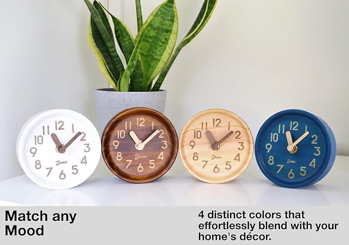 Driini Wooden Analog Desktop Clock – 4.3 in. Decorative Pinewood, No-Tick - Image 5