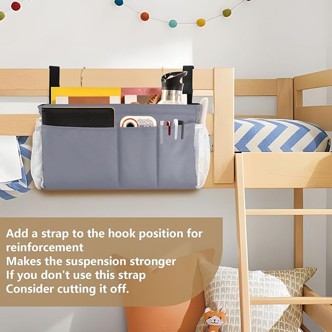 KOPIRIT Grey Bedside Caddy Storage Bag Bedside Organizer - Image 6
