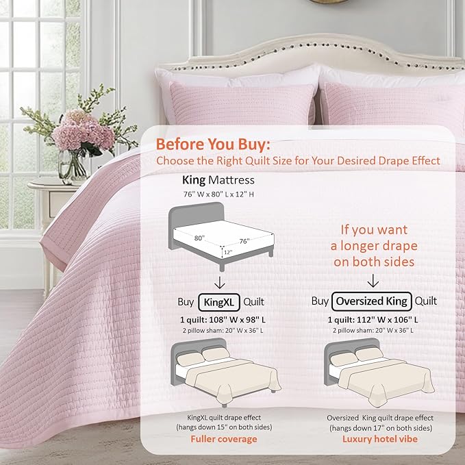 KASENTEX King XL Quilt Set 108"x98" – Soft Washed 3-Layer Lightweight Bedspread - Image 3