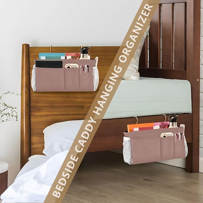 KOPIRIT Light Brown Bedside Caddy Storage Bag Bedside Organizer - Image 7
