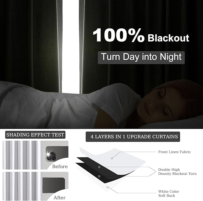 Topfinel White 105 Inches Long Custom Blackout Linen Curtains, Pinch Pleated - Image 2