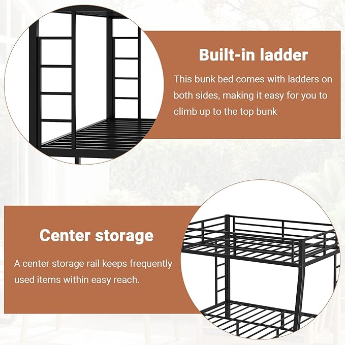 Full XL Over Queen Bunk Bed Frame, Heavy Duty Metal Loft Bed - Image 5