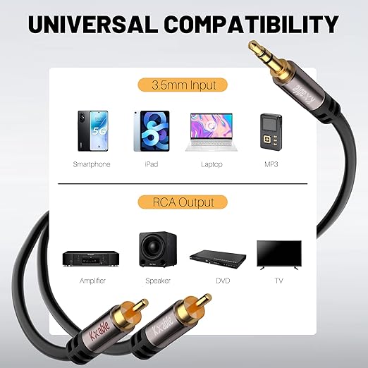 Kxable 3.5mm to RCA Cable 75FT, 2 Male RCA to Aux Stereo Audio Adapter - Image 6