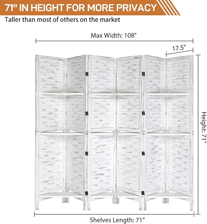Bonnlo Wood Room Divider Privacy Screen, 5.9 Ft Tall Folding Partition Wall - Image 2