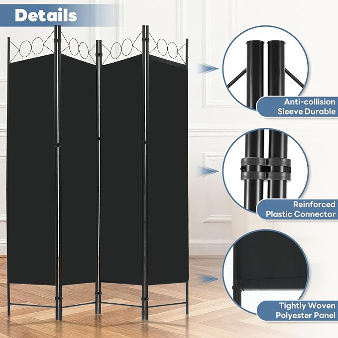 DUMOS 4 Panel Partition Room Divider, 6 Ft Tall Folding Privacy Screen - Image 5