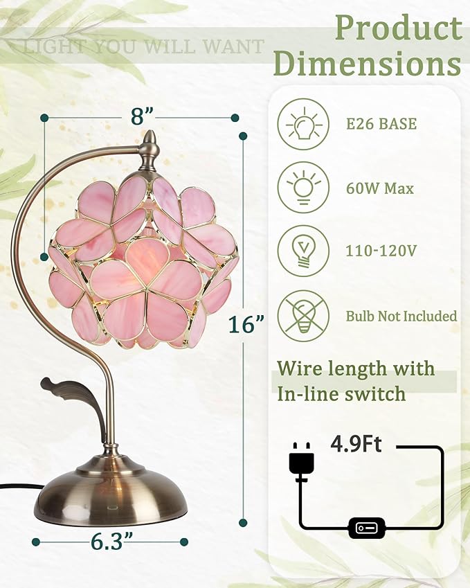 Tiffany Style Flower Table Lamp, Vintage Cherry Blossom Stained Glass Lamp - Image 3