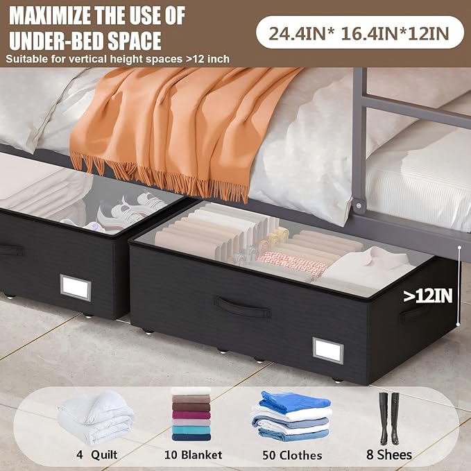 Underbed Storage With Wheels, No Assemble Required 12 inches Height Under bed - Image 3