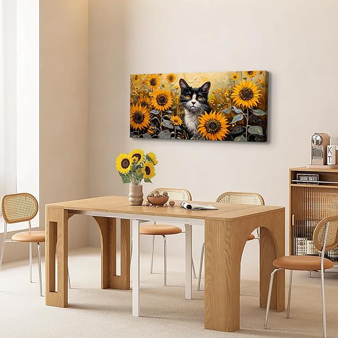 SERIMINO Large Wall Art Canvas Prints, Sunflower Cat Wall Art Aesthetic - Image 5