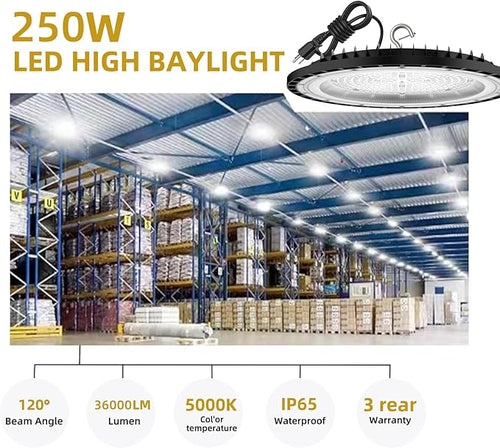 2Pack UFO LED High Bay Light 250w, 5 ft cable - Image 2