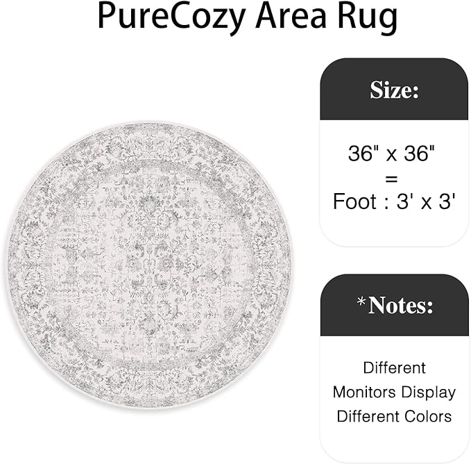 Grey Round Area Rug 3ft Entryway Door Mat Small Circle 3x3 Kitchen Vintage - Image 2
