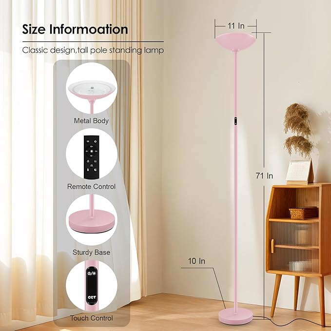 Stepless Dimmable Floor Lamp, 30W 3000LM Super Bright LED Torchiere Floor Lamps - Image 6