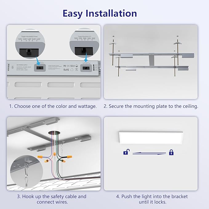 AIKVSXER 1x4 Led Flat Panel Light Surface Mount-4 Pack, 50W 5500Lm Dual - Image 5