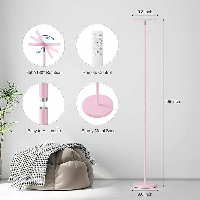 SUNMORY Soft Pink Torchiere Floor Lamp - Image 4