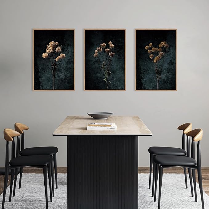 LHIUEM Dark Moody Wildflowers Framed Canvas Wall Art Set, Minimalist Wildflower - Image 3