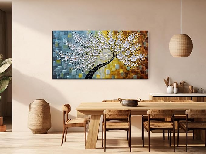 YaSheng Art-Handmade White Flower Contemporary Art Oil Painting On Canvas 3D - Image 7