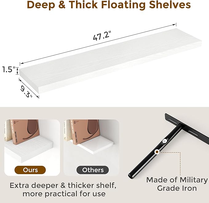 Fun Memories Floating Shelves for Wall, 48 x 9.3 Large Floating Shelf Wall - Image 3