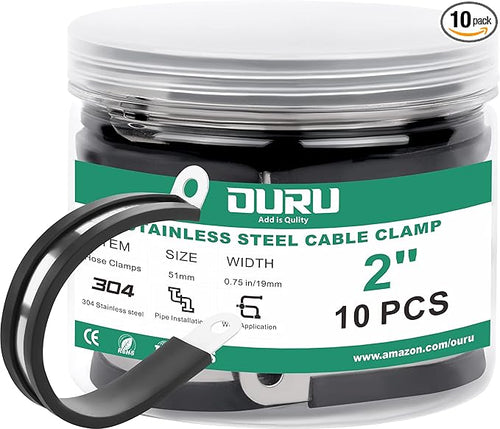 10pcs 2 Inch Stainless Steel Cable Clamps, Rubber Coated Cushioned Insulated by OURU