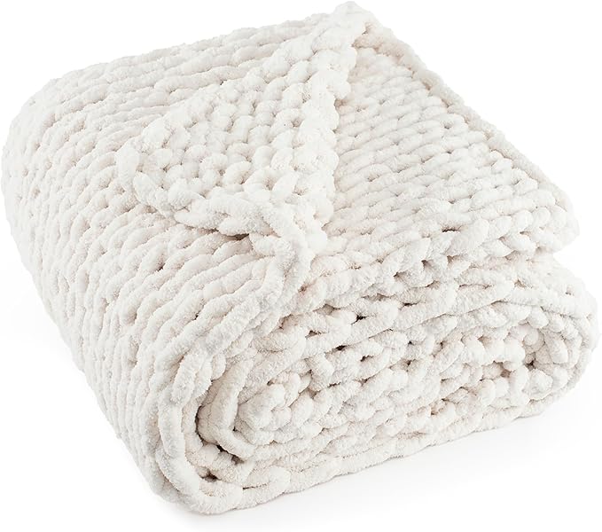 Chunky Knit Throw Blanket 50"X 60", 100% Handmade by LONGCREATE