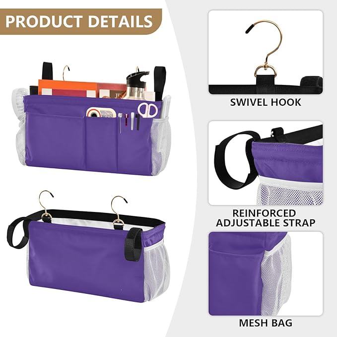 KOPIRIT Dark Purple Bedside Caddy Storage Bag Bedside Organizer - Image 5