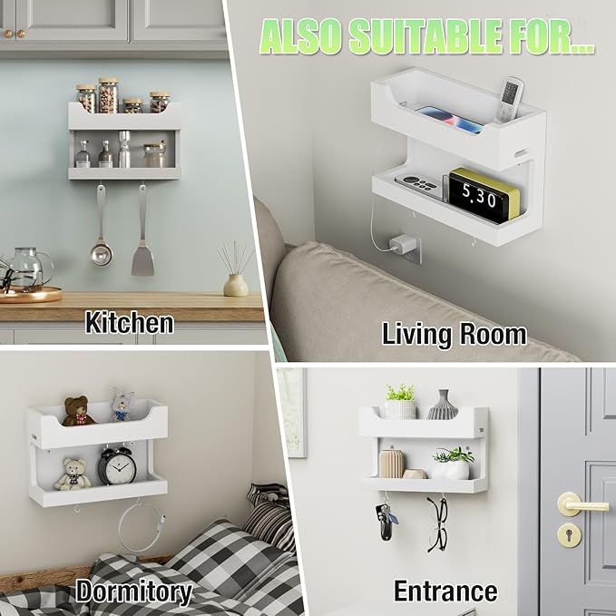 NiHome Wall Mounted Wooden Bedside Accessories Organizer, Double Tray Bedside - Image 6