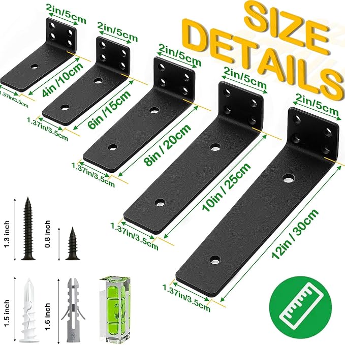 Floating Shelf Bracket 6 Inch of 8 Pack Heavy Duty Shelf Brackets Black Coated - Image 7
