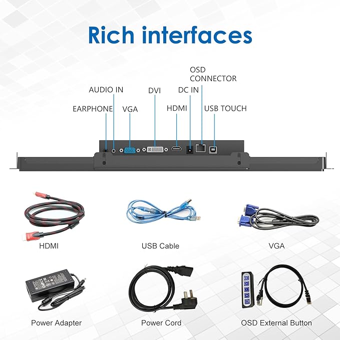 21.5 Inch Open Frame LCD Display Touch Screen Monitor HDMI VGA DVI Inputs 1000 - Image 7