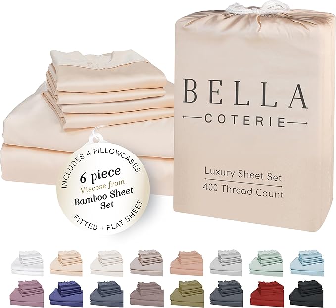 Bella Coterie 6 Piece Luxury Bamboo Viscose Queen Size Sheet Set | 100% by BC
