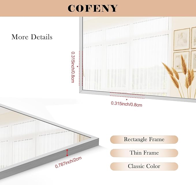 Silver Bathroom Mirror for Wall, 30x60 Inch Rectangle Mirrors - Image 6