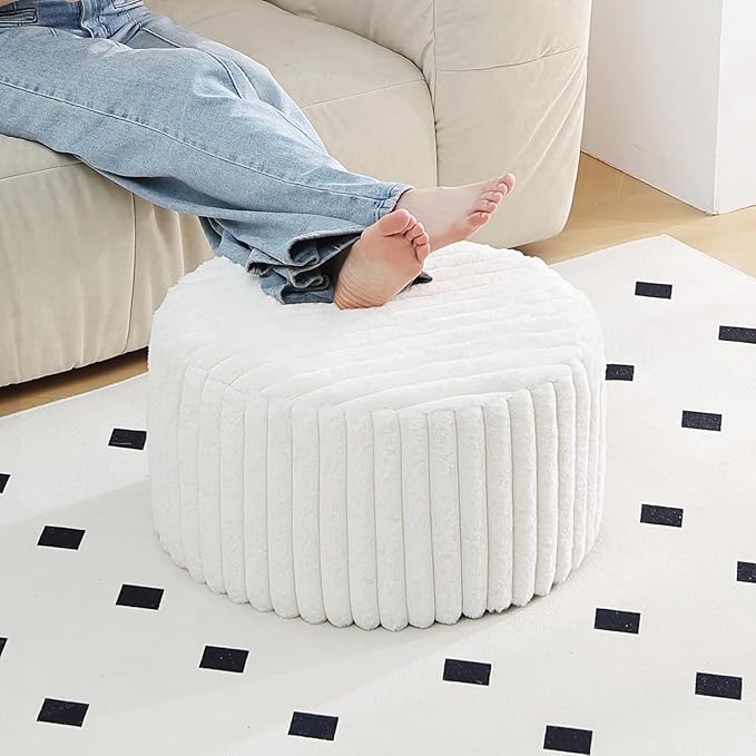 Tiita Round Stuffed Pouf Ottoman, Stripe Faux Fur Poufs by TiitaHome