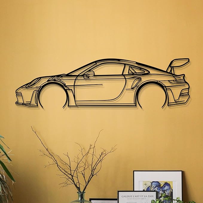 Dekory Car Wall Art – 911 GT3 RS Black Metal Sports Car Silhouette, Modern - Image 4
