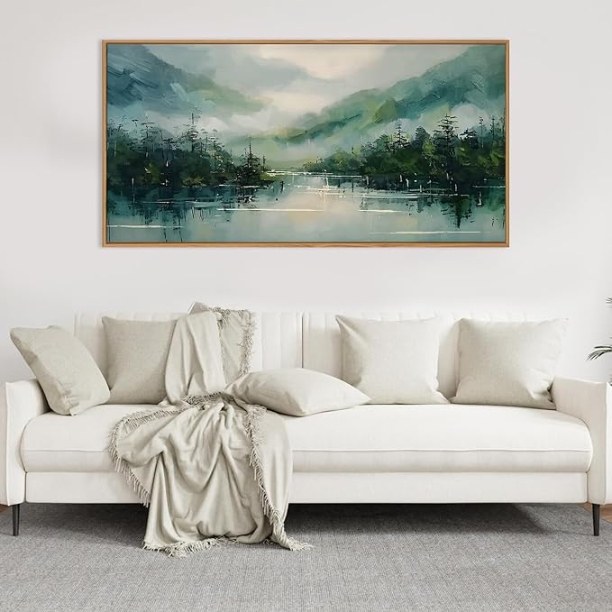 LHIUEM Large Foggy Forest Mountain Framed Canves Wall Art Set, Nature Green - Image 2