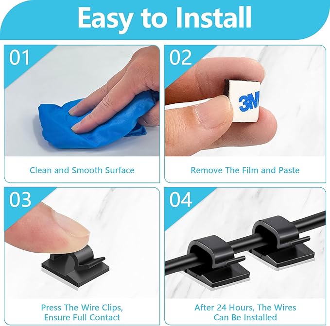 Abnii 100PCS Adhesive Cable Clips, Wire Holder Organizer Cord Management - Image 4