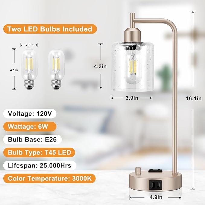 Industrial Table Lamps for Bedrooms Set of 2 - Image 6