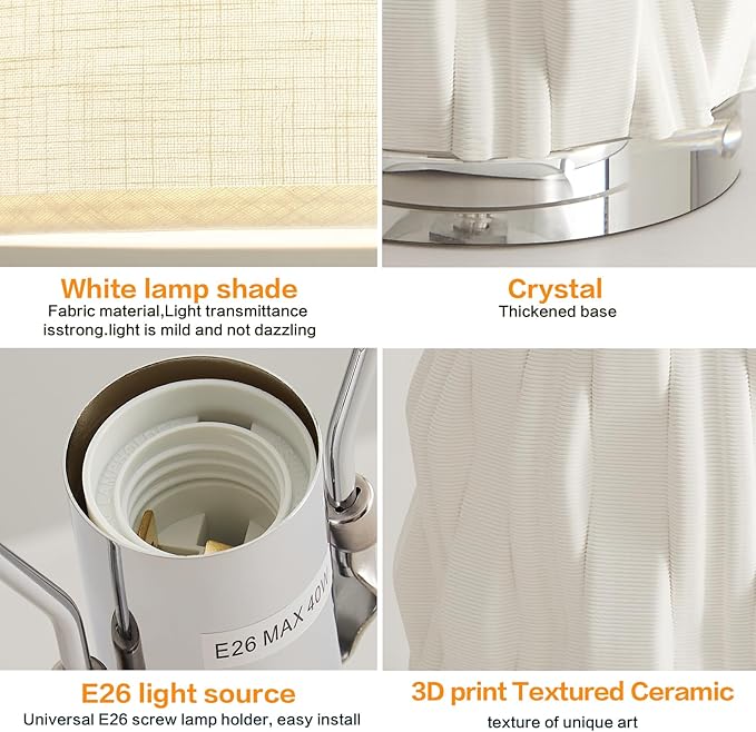 Modern White Textured Ceramic Table Lamps 22.5In, Plug in Table Lamp Decor - Image 5