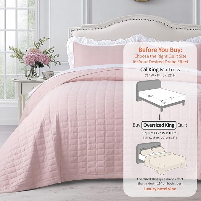 Oversized King Quilt Set 112"x106" – Soft Washed 3-Layer Lightweight California - Image 3