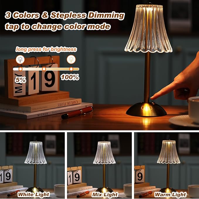 Liliful 20 Pcs Cordless Table Lamp Rechargeable Touch LED Small Gold Portable - Image 4