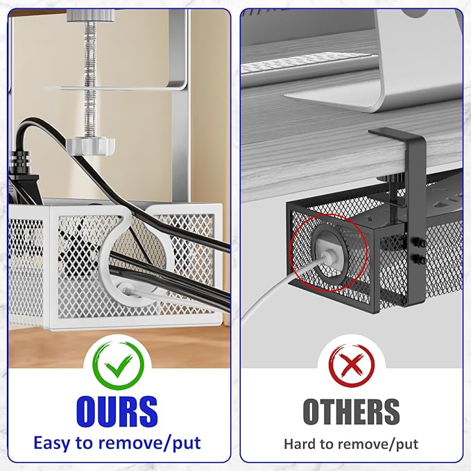 Under Desk Cable Management Tray, Metal Long Arms, No Drill Mesh Wire - Image 8