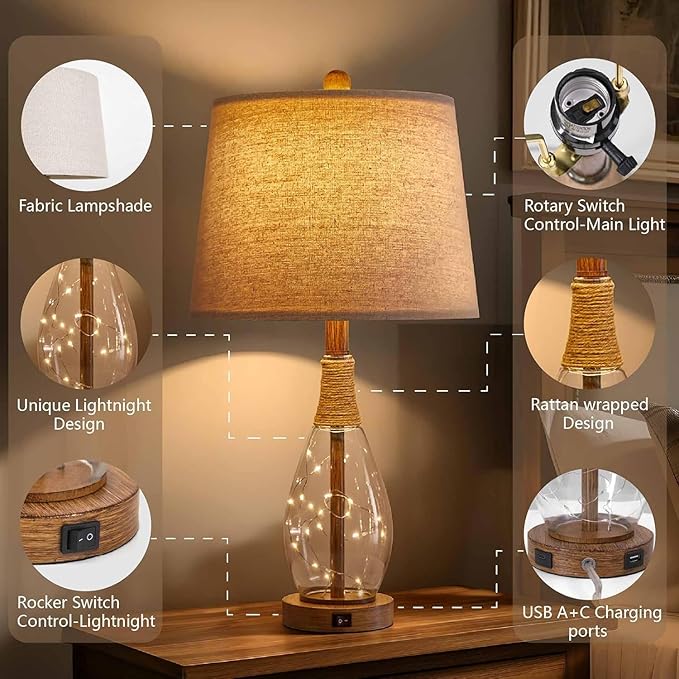 OYEARS Bedside Table Lamps Set of 2 - Image 3