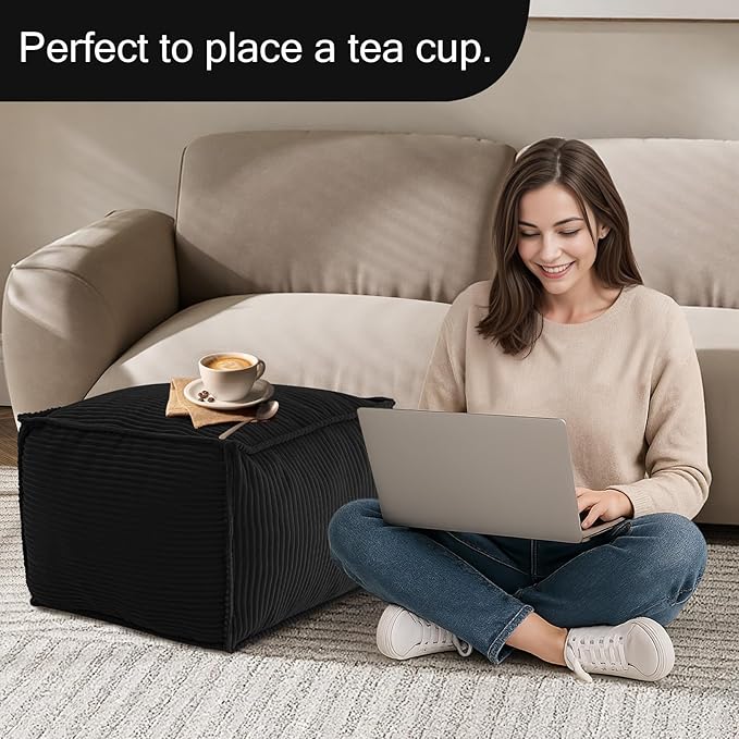 MeMoreCool Stuffed Pouf Ottoman Foot Rest Square, Corduroy Floor Pouf Foot Stool - Image 5