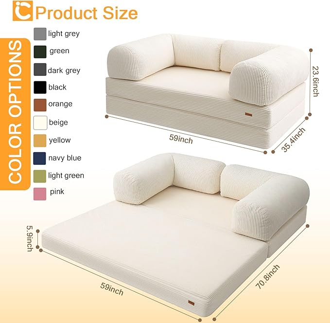 COMAX 4‑in‑1 Futon Sofa Bed Queen – Floor Foldable Convertible Sofa Couch - Image 2