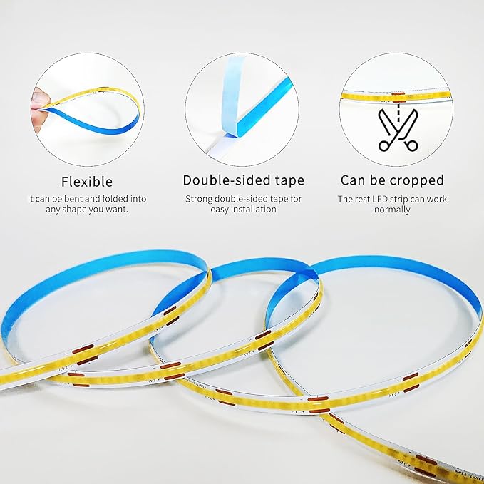 50 FT COB LED Strip Lights 3000K Warm White Dimmable DC 24V Flexible LED Tape - Image 6