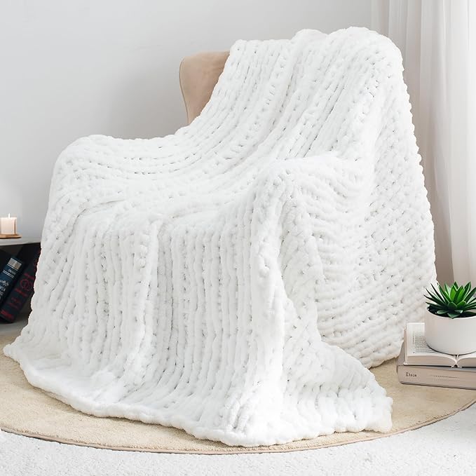 Chunky Knit Throw Blanket 50"X 60", 100% Handmade - Image 7