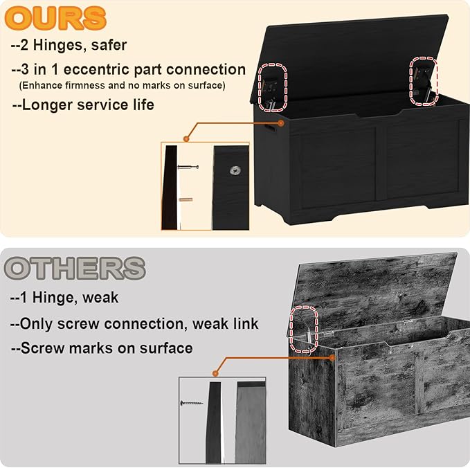Timberer 31.5" Storage Chest, Wooden Storage Bench, Lift Top Toy Chest - Image 4