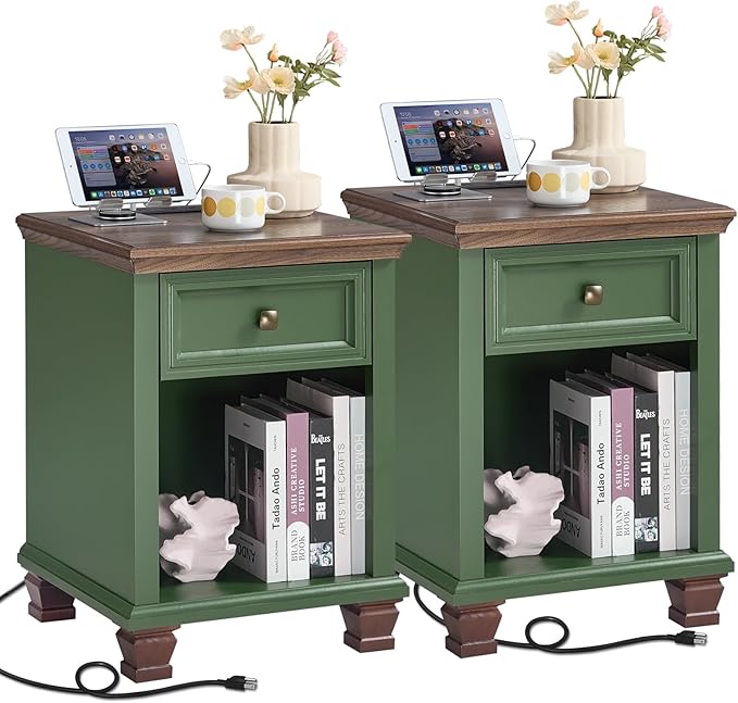 SAVOR LIFE Farmhouse End Tables Living Room Set of 2, Rustic Wood Nightstand by SAVORLIFEFurniture
